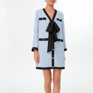 Pomander place womens light blue coco tweed bow long sleeve dress S